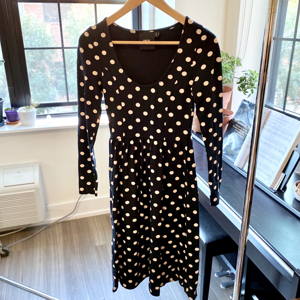 ASOS black x off-white polka dot midi dress